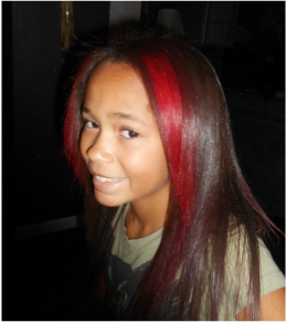 shiny red bangs